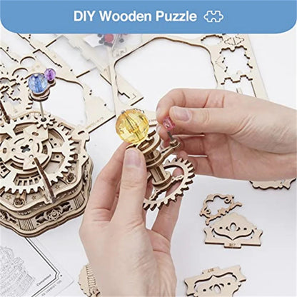 Rotating Starry Night Mechanical Music Box 3D Wooden Puzzle Assembly Model Building Craft Kits for Children Kids AMK51