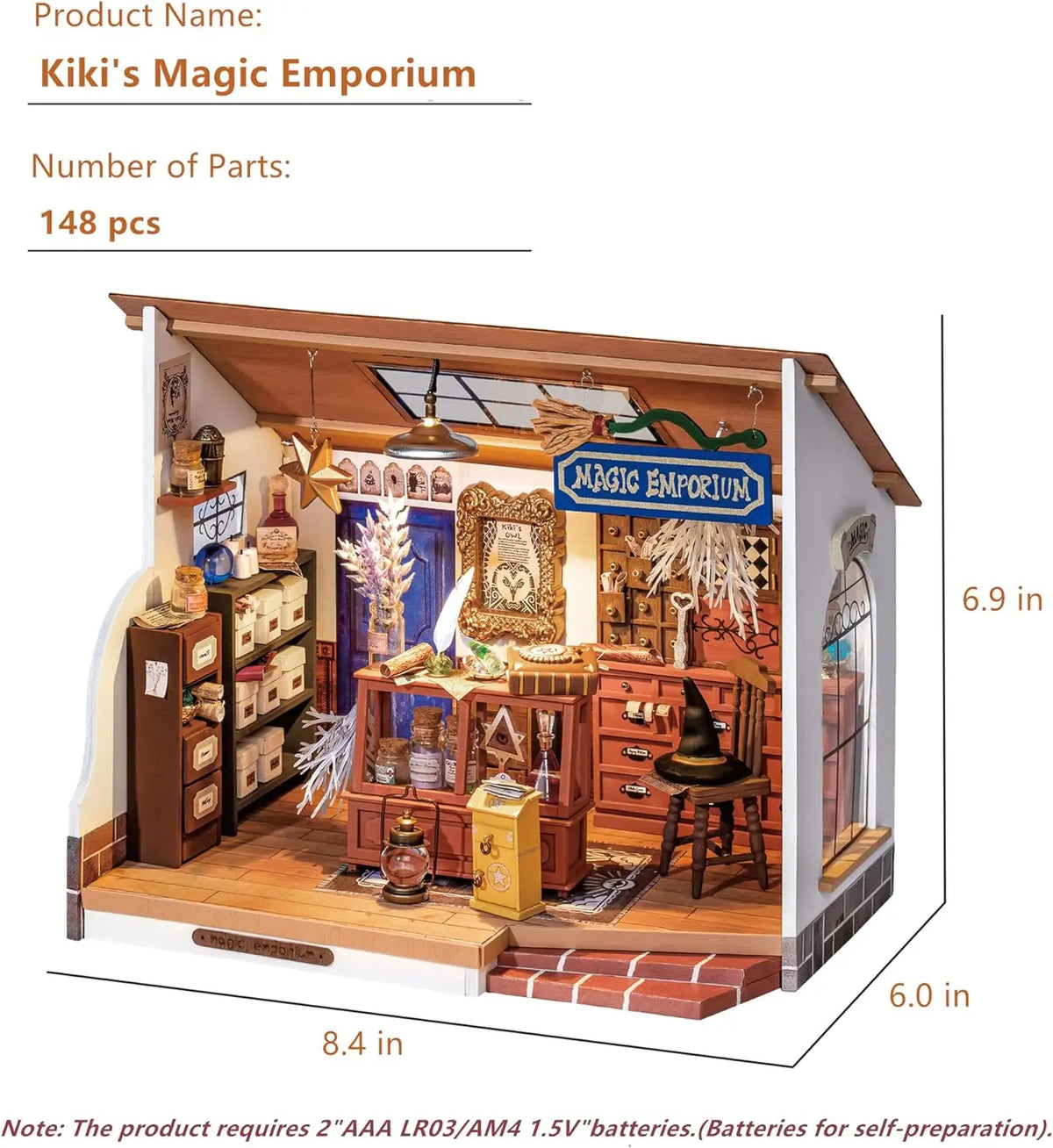 Rolife DIY Dollhouse Kiki'S Magic Emporium Decorative Ornament Kids Miniature Fantasy Magic Doll House Wooden Kit Toy