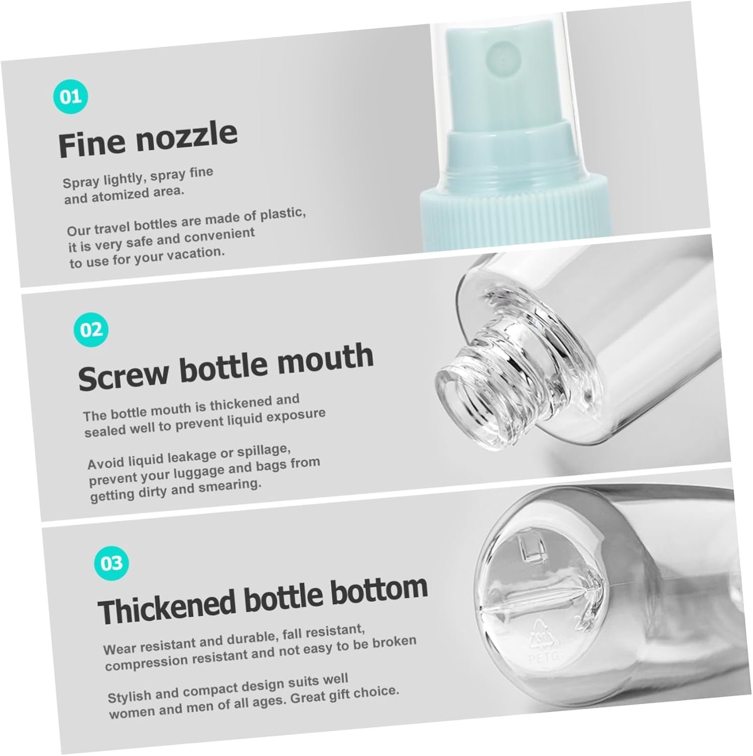 Set of 9 Portable Travel Bottles Empty Refillable Cosmetics Spray Bottles for Toiletries Leakproof Squeezable for Women Men