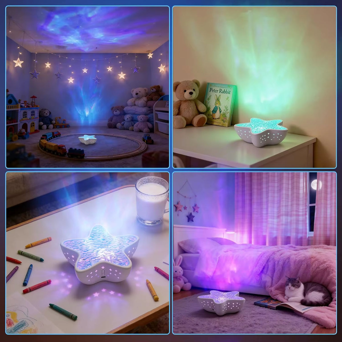 Starfish Projector Lamp Desk Room Decor Night Light Rechargeable Dreamy Ambient Light Kids Gift Festival Party Decor Nightlights