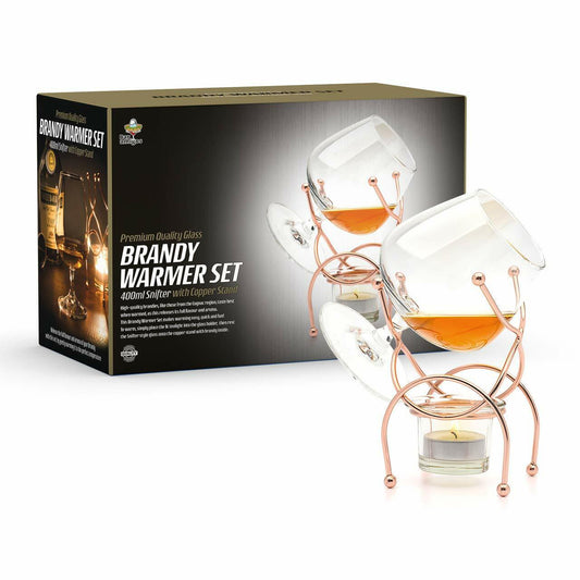 Brandy Cognac Snifter WARMER Glass & Copper Stand Gift Boxed Tumbler Bar Set UK
