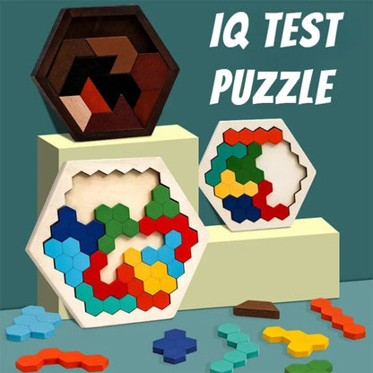 3D Hexagonal Wooden Puzzles Educational Toys for Children Kids Preschool Tangram Board Brain IQ Test Game Montessori Toys Gifts