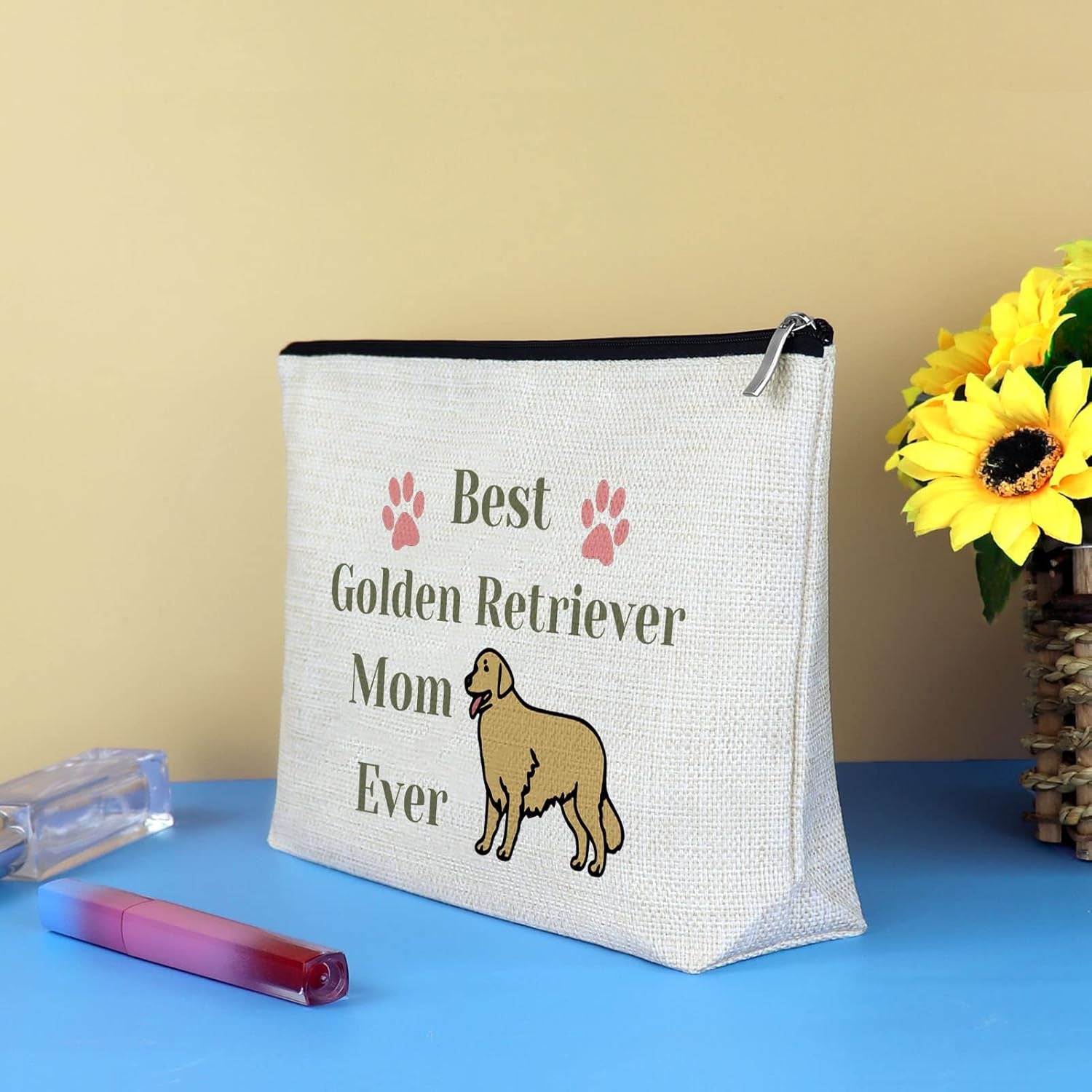 Golden Retriever Mom Gifts Makeup Bag Golden Retriever Lover Gift Golden Mom Cosmetic Bag Golden Retriever Owner Gift Dog Lover Gift for Women Mother'S Day Christmas Birthday Gift for Her Travel Pouch