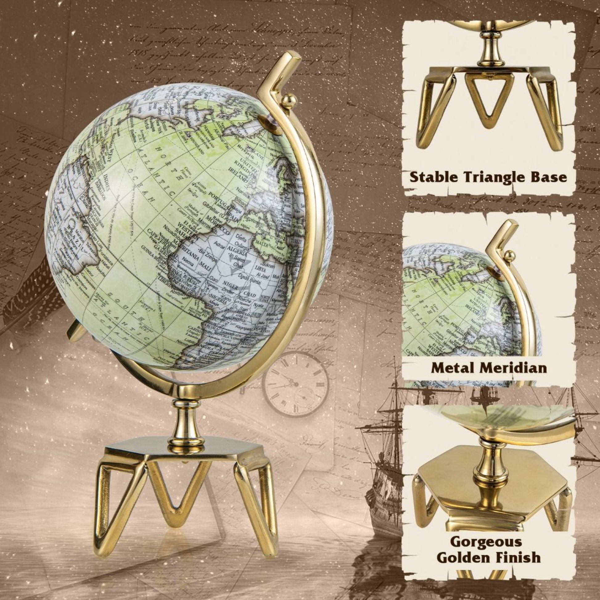 Educational Interactive Globe with Triangle Metal Stand and Metal Meridian