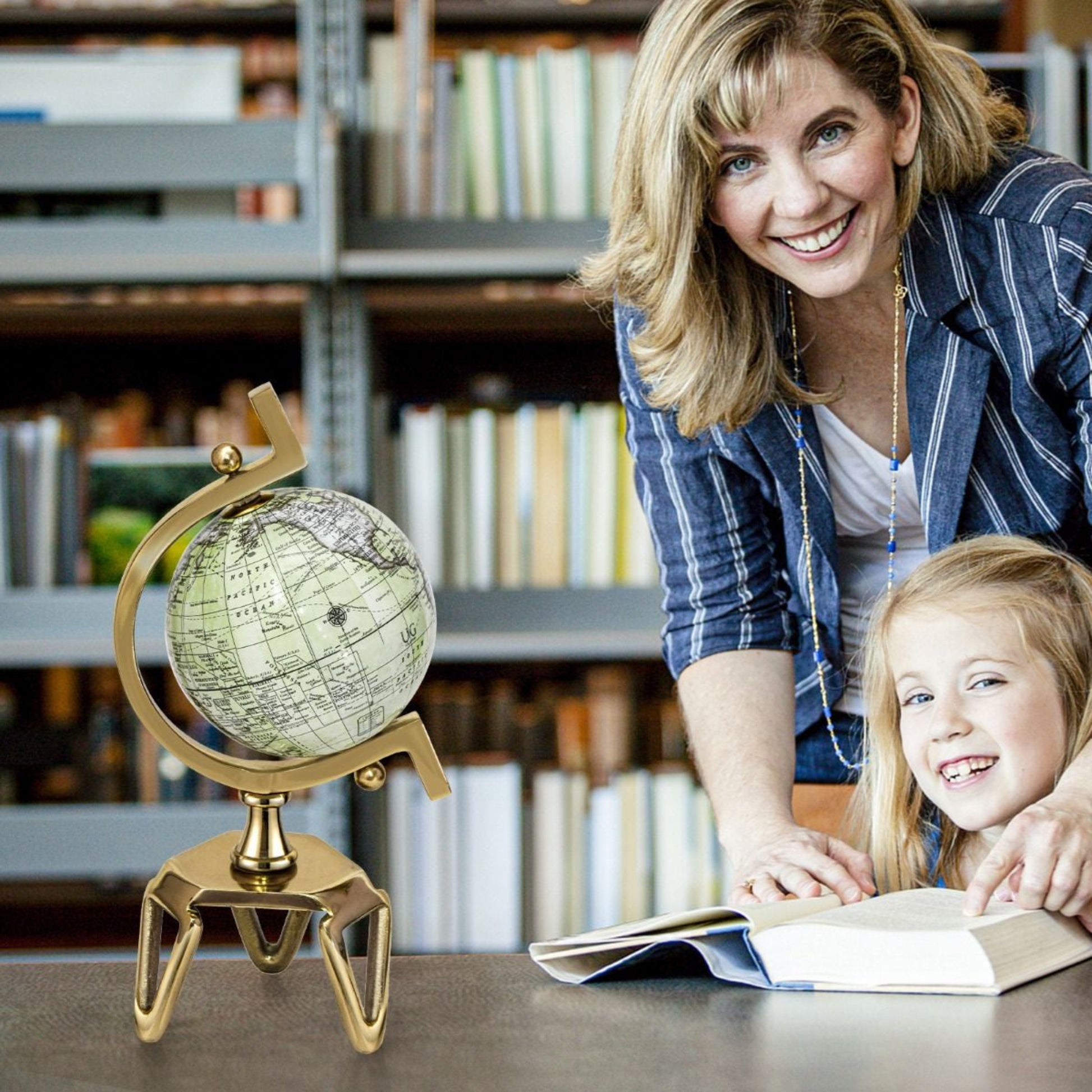 Educational Interactive Globe with Triangle Metal Stand and Metal Meridian
