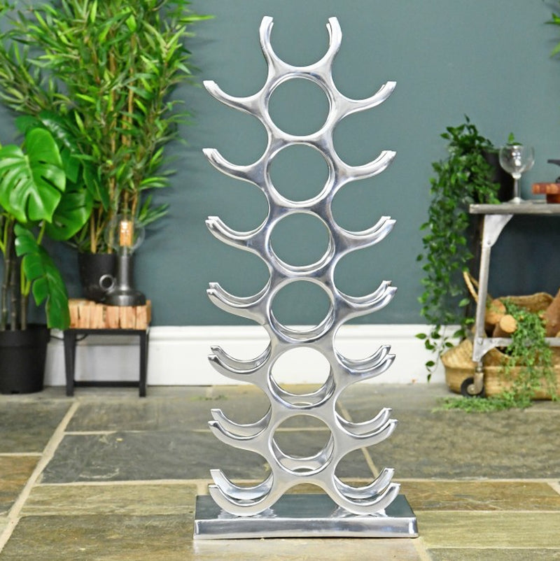 Modern Wine Bottle Stand Floor Standing Aluminium Bottle Silver Wine Rack Drinks