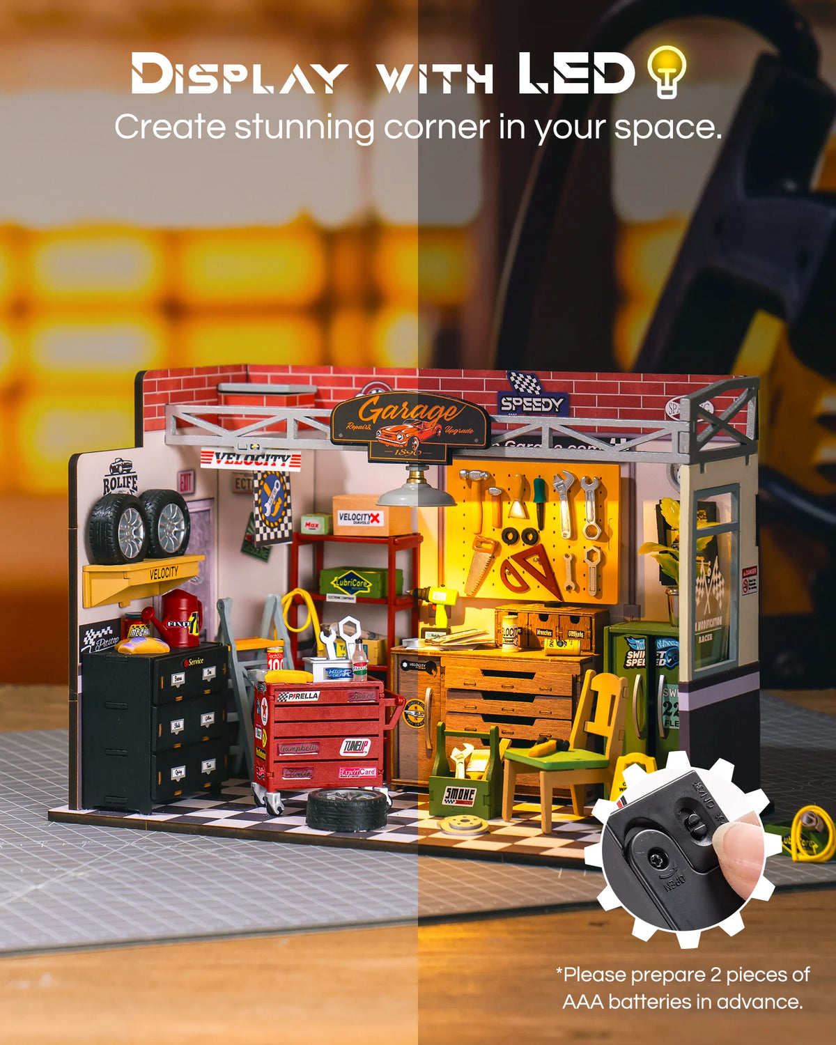 DIY Miniature House Kit Mini Dollhouse Garage Workshop Tiny House Making Kit with LED Light Decorative for Children