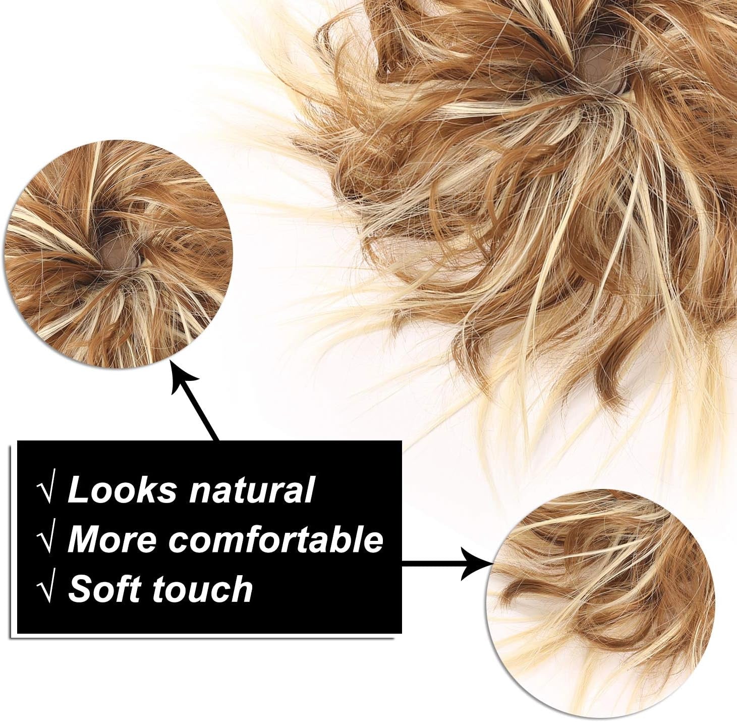 Messy Hair Bun Tousled Updo Hair Piece Scrunchies Extension with Elastic Rubber Band Curly Wavy Messy Hairpieces for Women Girls 1PCS (12AH613)