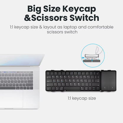 Folding Bluetooth Keyboard with Touchpad Wireless Foldable Keyboard with PU Leather for Ios Android Windows,Support 3 Devices