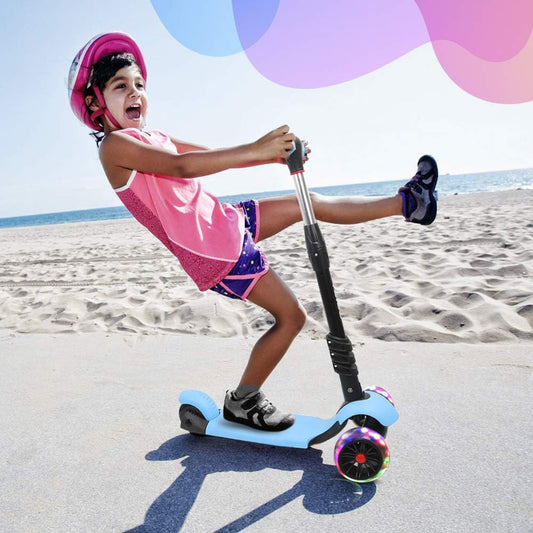 Kids Three Wheel Kick Scooter, LED Flashing Wheels, Height Adjustable, 3-In-1 Lightweight Children'S Scooter for Aged 2-8