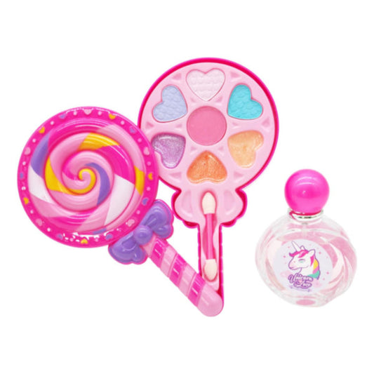 Unicorn Love Lollipop Make-Up Set for Little Princesses - Complete Set with Eau De Toilette Spray (50Ml), Eye Shadows, Blusher, Lip Gloss and Applicator
